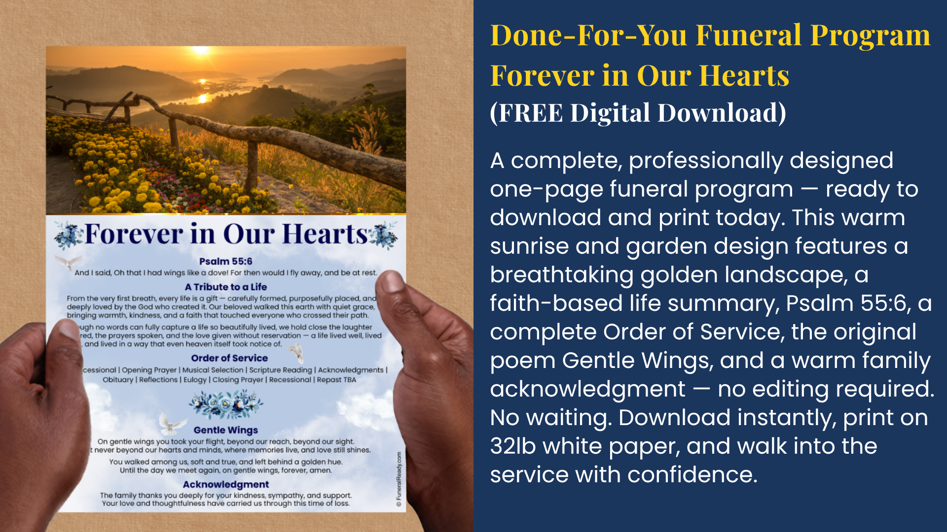 Forever in Our Hearts — Free Done-For-You Funeral Program by FuneralReady.com
